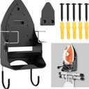 Wall Mount Iron,Ironing Board Hanger for Household Bathroom and Laundry Room, Electric Iron Holder with Hook-for Max 5.4" (Black)