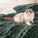 WRENSONGE Chunky Knit Blanket Throw Dark Green Large Soft Fluffy Cable Knit Crochet Throw 100% Hand Knitted Blanket for Couch Bed(40"x40")