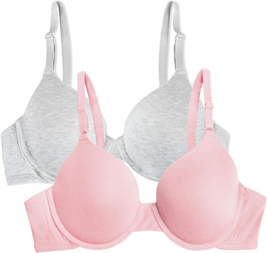 Fruit of the Loom Women's Smooth Cotton T-Shirt Bra - Ultra-Soft, Flexible, and Invisible Under Tees (Gray) 36D