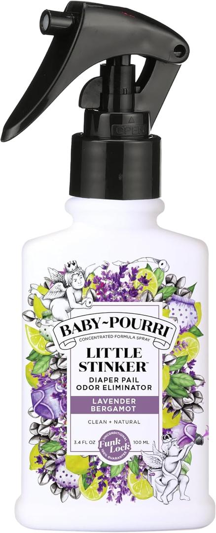 Baby-Pourri Little Stinker Diaper Pail Deodorizer Spray, 3.4 Fl Oz, Up to 150 Uses, Odor Freshener with Essential Oils, Nursery Essentials, Lavender, Bergamot, Eucalyptus & Vanilla Scent