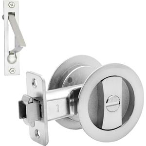 Dontay Pocket Door Lock, Color Coded Indicators, Privacy (Bed/Bath) Handles Latch, 2-3/8" Backset, Hardware for 1 3/8 to 2 3/16 Thickness Door (Including Edge Pull, Brushed Nickel, Round - 1 Pack)