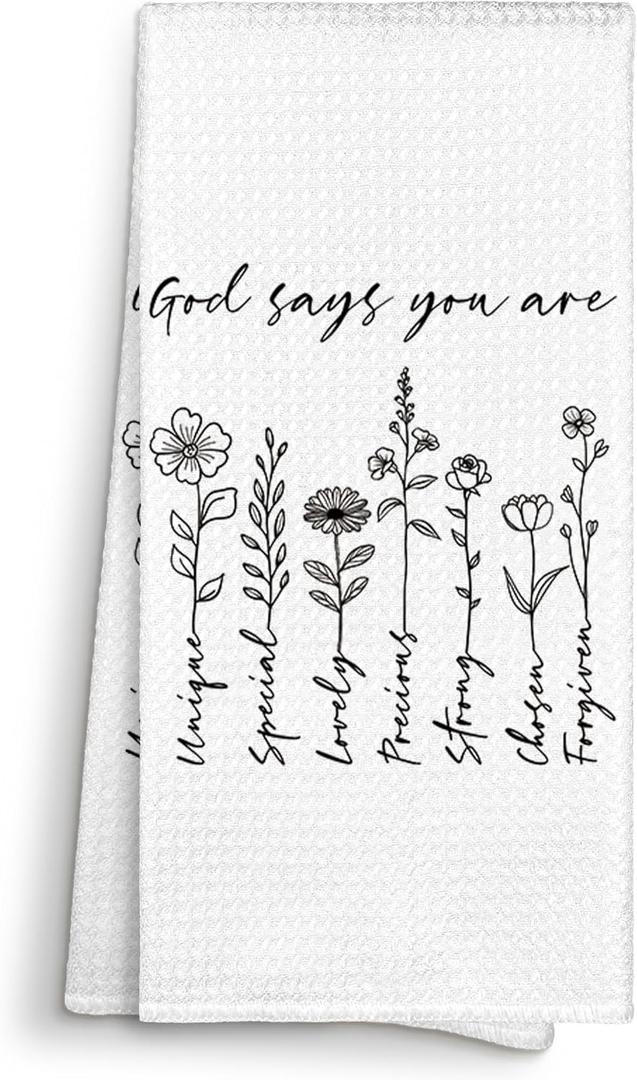 Sviojuce Floral Christian Bible Verse Kitchen Towels Decorative 16x24, Flower Inspirational Scripture God Says You are Dish Towels Cloths Dishcloths Tea Towel, Religious Bathroom Hand Towel Decor