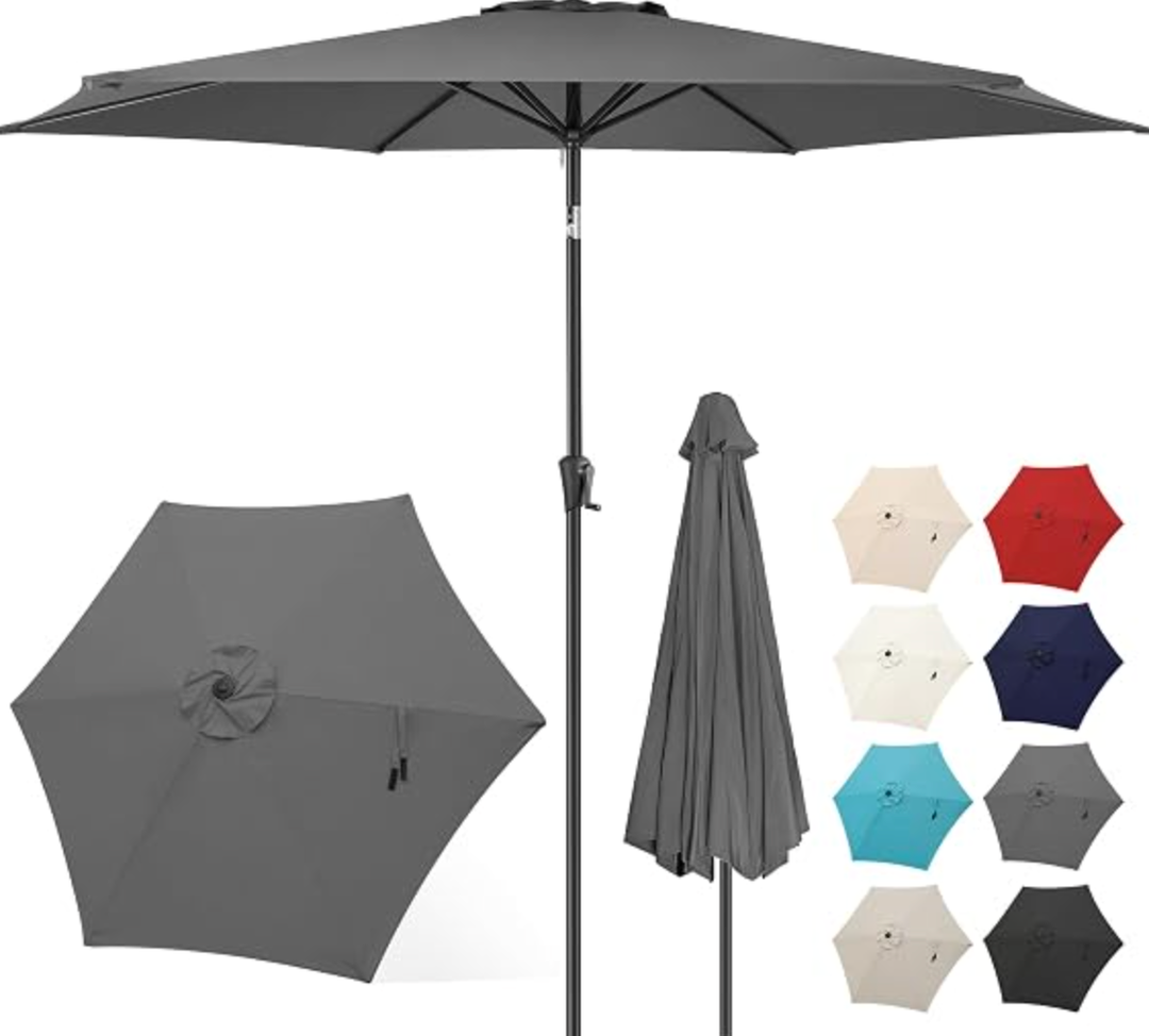 Patio Kingdom 6.5' x 10' Rectangular Patio Umbrella Large Outdoor Market Umbrella w/UV Protection, Push Button Tilt and Crank Lift, Rectangle Table Umbrella for Garden, Deck, Pool, Patio, Grey