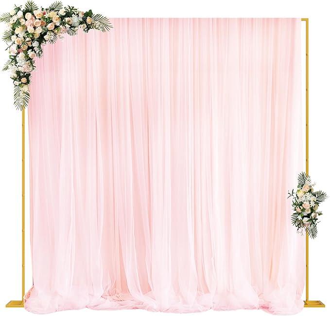 Fomcet 10FT x 10FT Backdrop Stand Heavy Duty with Base, Gold Portable Adjustable Pipe and Drape Kit, Square Metal Arch Party Frame for Wedding Birthday Parties Banquet Decorations