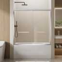 KEIKI Bathtub Shower Door, 60" W x 57" H Aluminum Frame Double Sliding Shower Door with 1/4" (6MM) Clear Nano-Coated Tempered Glass, Dual Stainless Steel Handles, Chrome