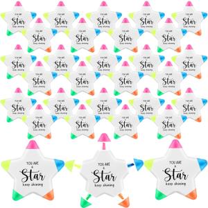 30 Pcs Inspirational Highlighters Bulk Multicolor Star Pens Brush Tip Highlighters 5 Colors Markers Bulk Testing Motivation Gifts for Students