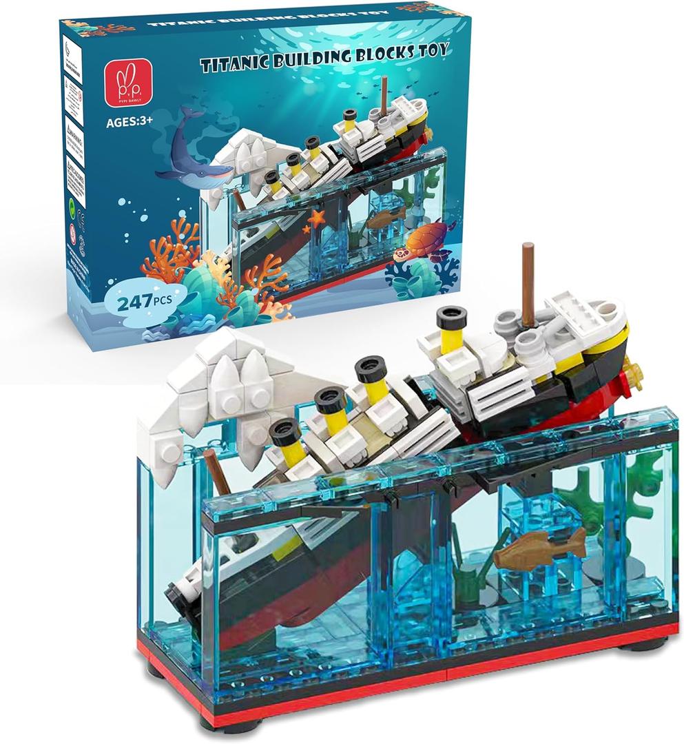 Titanic Sink and Break in Half Toy Building Blocks Set, Titanic Toys for Kids, Titanic Cruise Ship Model Toy, Titanic Model Ship Kit, Boat Bricks Kit 247 PCs