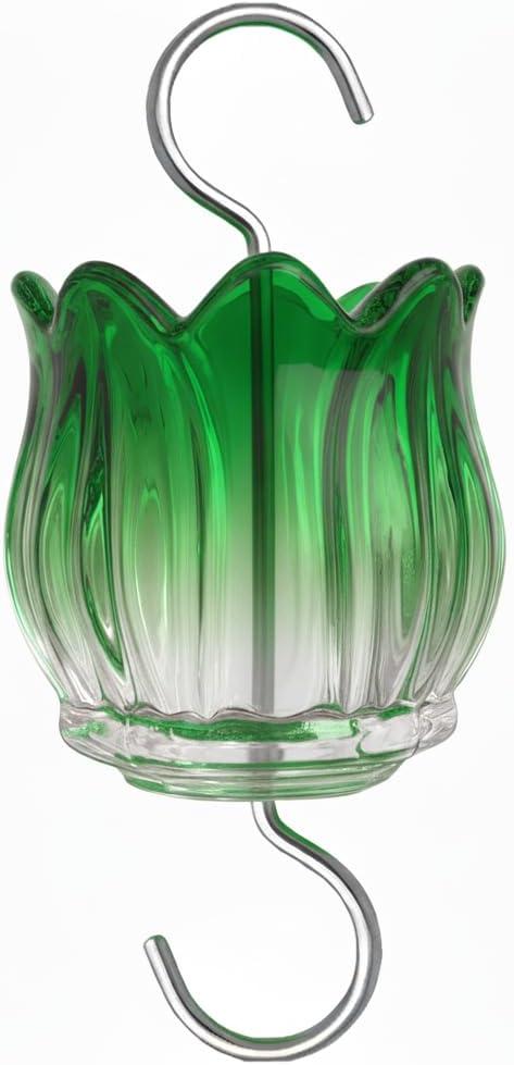 Glass Ant Moat for Hummingbird Feeder - 3 OZ Gradient Green Tulip Insect Guard with Large Capacity