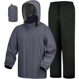 iCreek Rain Suit Waterproof Hooded Rain Gear Breathable Lightweight Packable Rain Jacket Pants Men Women for Hiking Fish Golf (Gray, L)