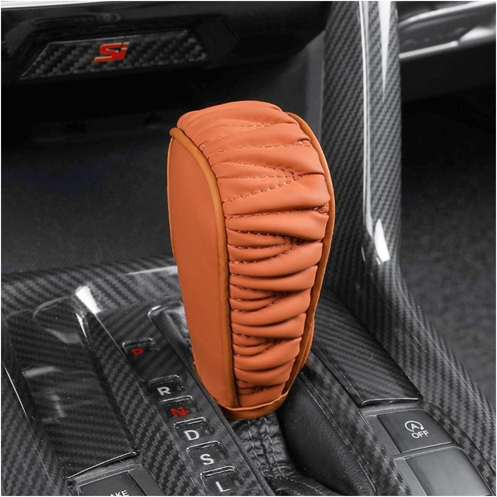 Leather Car Gear Shift Knob Cover, Anti-Slip Waterproof Vehicle Shift Stick Protector, Soft Breathable Auto Shifting Lever Decor Accessories, Universal for SUV Sedan Truck (Brown)