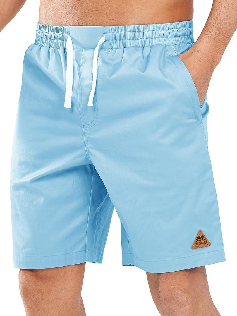 NORTHYARD Mens 9 Inch Casual Cotton Board Shorts Zipper Pockets Quick Dry | Golf, Beach, Work, Hiking, Fishing, Drawstring, Elastic Waist, Pull On, Lightweight, Travel (Blue, L)