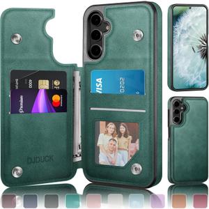 DJDUCK Designed for Samsung Galaxy S24 Case Wallet with Card Holder, [Magnetic Clasp Cover] [RFID Blocking Leather Protection] Shockproof Women Men Cases for Samsung S24 Sea Green