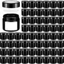 Layhit 60pcs 2 oz Glass Jars with Lids Empty Round Cosmetic Jars Travel Storage Jar with Inner Liners White Labels for Scrubs, Lotions, Cosmetic,Spice,Powder and Ointments (Black,Black Lid)