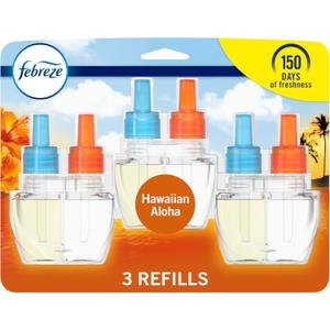 Febreze Plug In Air Freshener, Odor-Fighting Scented Oil Refill, Air Fresheners for Home and Bathroom and Kitchen, Long Lasting for Strong Odors, Hawaiian Aloha Scent, 0.87oz Refills, 3 Count