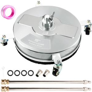 19" Pressure Washer Surface Cleaner with 4 Wheels, Stainless Steel Power Washer Surface Cleaner for Driveways Sidewalks Patios, 1/4" Quick Connector, 2 Extension Wand, 4000 PSI (19 Inch Silver)
