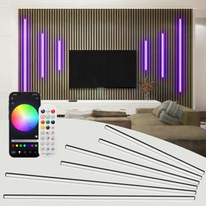 SHUNLEE 6 Pcs RGB Smart Recessed Lighting for Acoustic Panels, WiFi LED Lights for Acoustic Wall Panels Compatible with Alexa, Self-Adhesive Black Aluminum for Wood Slat Wall (2*40+2*24+2*16 in)