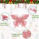 15 PCS Glitter Christmas Tree Butterfly Ornaments, Hollow Butterfly Christmas Decorations with Clips, Artificial Butterfly Ornaments Decoration for Christmas Tree, DIY Xmas Wreath Decor - Pink