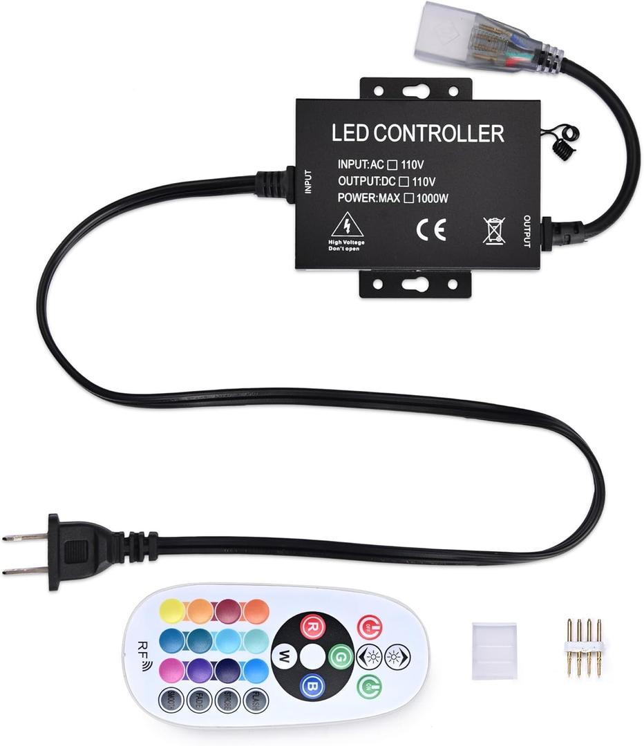 Yescom DEL-CON03 Controller with 24-Key Remote for Multicolor RGB LED Neon Rope Lights Models DEL-D50R, DEL-D100R, DEL-D150R Only (Controller - 1 Pack, Black, For RGB Rope Lights)