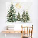 NATSUNO Christmas Tree Tapestry, Winter Forest Wall Tapestry for Bedroom, Festive Snowy Gold Xmas Tree Tapestries Wall Hanging for Home Bedroom Living Room Decor, 50x60 Inches (Christmas tree under the moon)