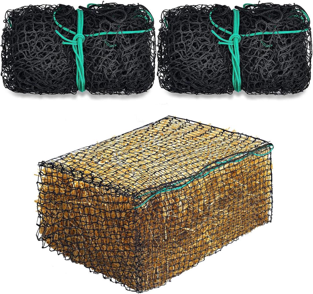 Riakrum 2 Pcs Square Bale Hay Net 5 mm Thick 47 x 20 x 20 Inch Black Large Bale Net Whole Slow Feeder Hay Bags Horse Full Hay Net Feeding Supplies for Horse Mule Goat Cattle Feed