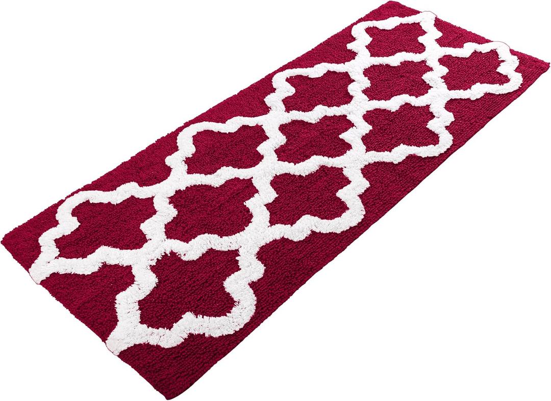 100% Cotton Bathroom Rug - 24x60-Inch Bathmat with Trellis Pattern and Non-Slip Base - Machine Washable Bathroom Rugs by Lavish Home (Burgundy)