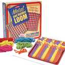 Schylling Metal Pot Holder Loom Kit - Classic Durable Weaving Frame to Make Pot Holders - Includes Loom, Hook, Instructions, and 80 Colorful Cotton Loops - Ages 5 and Up