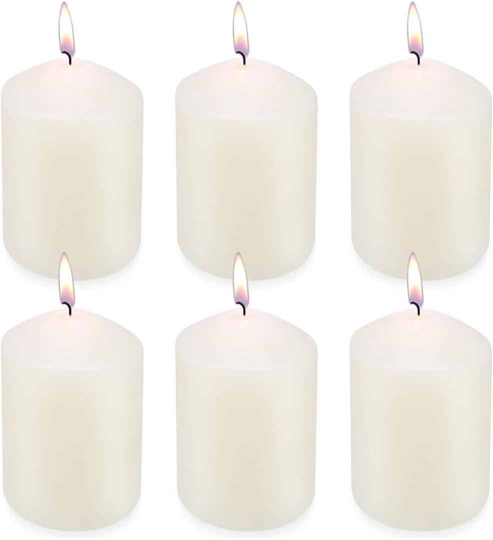 MISSYO Ivory Tapered Pillar Candles, 3 x 4 Inches Unscented Candle Bulk for Home Restaurant Weddings Church - 6 Packs