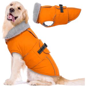Lelepet Dog Coat Waterproof Dog Jacket Reflective Fleece Vest with Adjustable Buckle & Leash Hole Windproof Cold Weather Coats for Small Medium Large Dogs, Warm Hunting Vest, Orange, (2XL)
