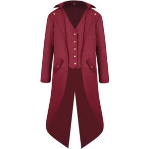 Renaissance Steampunk Tailcoat Halloween Costumes for Boys, Medieval Pirate Vampire Victorian Jacket Frock Coat Kids (Medium, Wine Red)