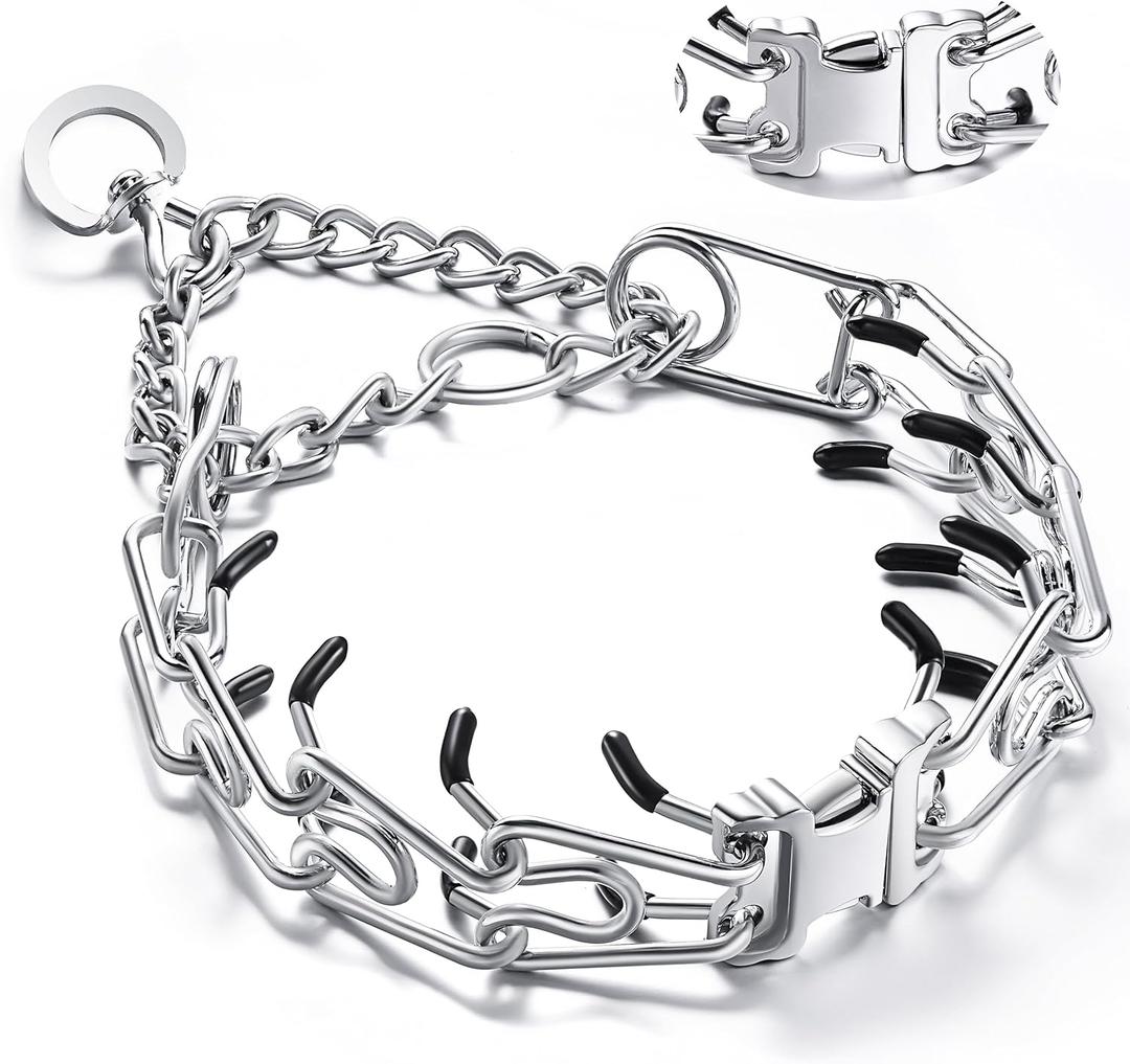 Prong Collar for Dogs, Adjustable Dog Training Collar with Quick Release Buckle for Small Medium Large Dogs (XL/Neck Girth 16.9"-22.2")