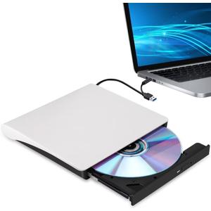 External CD/DVD Drive for Laptop, Type-C CD/DVD Player USB 3.0 Portable Burner Writer Reader Compatible with Mac MacBook Pro/Air iMac Desktop Windows 7/8/10/XP/Vista(White)