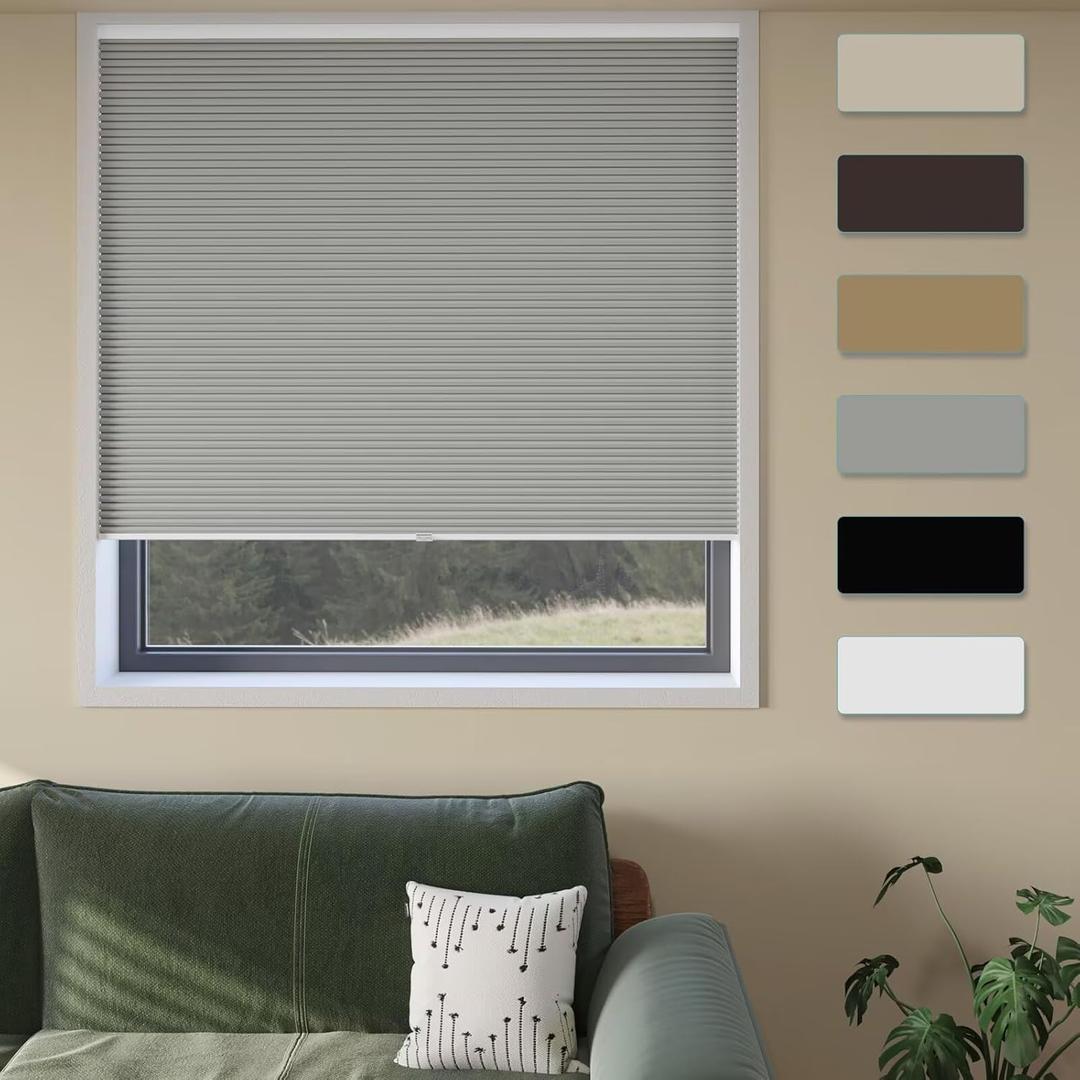 MYshade Cordless Cellular Window Shades No Tools No Drill Blackout Blinds for Indoor Windows Size 55" Wide X 72" Height Grey Room Darkening Window Blinds for Bedroom, Bathroom, Kitchen, Living Room