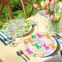2 x FYSUIMU 48 Pcs Easter Bunny Paper Plates Colorful Rabbit Egg Flower Disposable Plates Easter Striped Contrast Color Design Dinner Dessert Plate for Spring Birthday Baby Shower Party, 9 Inch