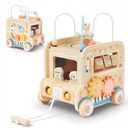 Pithfor Wooden Pull Along Activity Cube Toys, Montessori Toys for 1 2 3 Year Old Baby Toddlers, Baby Activity Cube for 1 Year Old, 1st First Birthday Gift