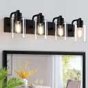 Bathroom Vanity Light, Modern Matte Black 4-Light Bathroom Lights Over Mirror with Clear Glass Shade,Wall Sconces for Bedroom,Living Room