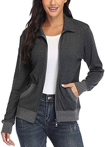 andy & natalie Women's Stand Collar Zip up Long Sleeve Jacket with Pockets Running Sweatshirts Jackets M