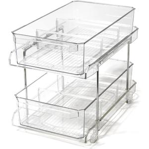 BINO 2 Tier Clear Storage Organizer with Dividers | Slide Out Drawer for Under Sink or Medicine Cabinet | Bathroom Closet, Vanity, Pantry Organizer | Under Cabinet Storage for Bathroom and Kitchen