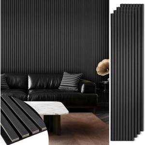 Acoustic Wood Slat Panels 4 Pack 106" x 12.6", Soundproof Wooden Wall Panels, 3D Fluted Panel for Interior Wall Decor, Living Room, Bedroom - Black (Cover Approx. 37 sq.ft)