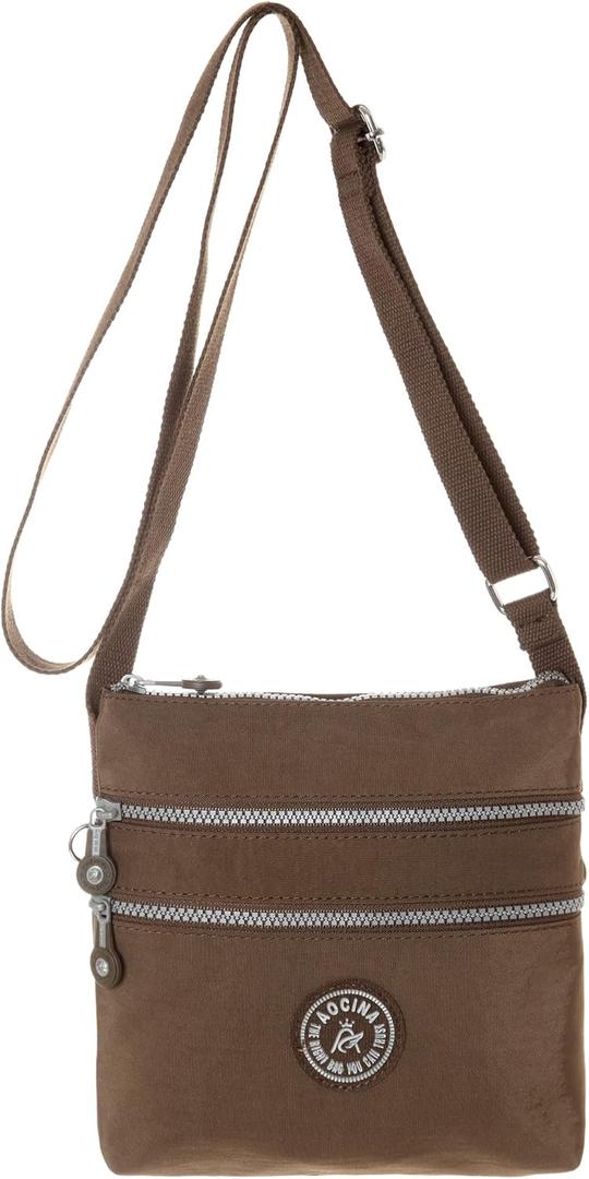 AOCINA Crossbody Purses for Women Lightweight Small Travel Bag Shoulder Purses and Handbags with Multi Zipper Pockets (Coffee)