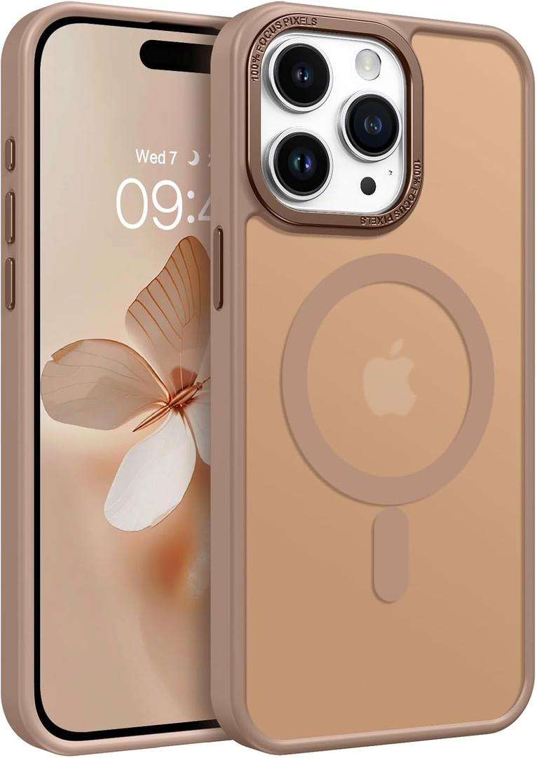 BENTOBEN Magnetic for iPhone 15 Pro Max Case,[Compatible with MagSafe] Translucent Matte Frosted Anti-Fingerprint Slim Shockproof Women Men Protective Cover Case for iPhone 15 Pro Max 6.7",Brown