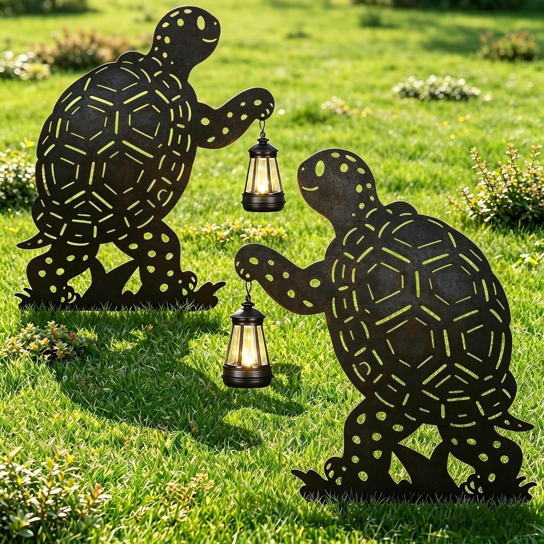 nawaza Turtle Metal Garden Stakes Decorative 2Pack,Solar Lights Outdoor Garden Decor Stake,Birthday Gifts for Mom Women,Decorative Metal Housewarming Ornament for Lawn Patio Yard Pathway Black.