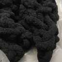 Adyrescia Chunky Knit Blanket Throw | 100% Hand Knit with Jumbo Chenille Yarn (50"x60", Raven Black)