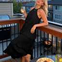 ZESICA Women's 2026 Summer Sleeveless Halter Neck Ruffle Tiered Layed Chiffon Flowy Swing Long Midi Dress (Black, L)