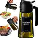 16oz/470ml Glass Olive Oil Sprayer for Cooking - 2 in 1 Olive Oil Dispenser for Kitchen Gadgets, Air Fryer, Salad, and BBQ (black)