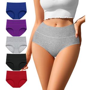 ASIMOON Womens Cotton Underwear High Waisted Postpartum Panties Soft Breathable Full Coverage Ladies Briefs Multipack, Large