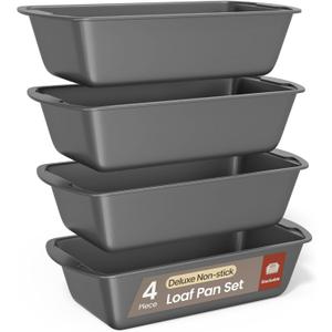 Bakken- Swiss Loaf Pan Set 4-Piece - Deluxe Nonstick Carbon Steel Bakeware for Perfect Bread and Cakes  Dishwasher Safe, Premium Pans for Home Baking (Gray)