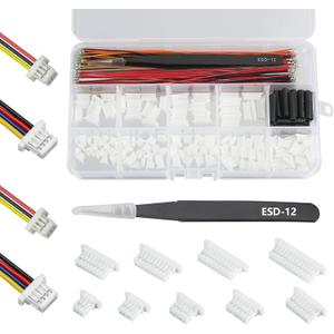 JST SH1.0mm Connector and Pre-Crimped Silicone Cables Kit, 140 Connectors, 10 Colors, 150 Wires 28AWG 150mm,Tweezers