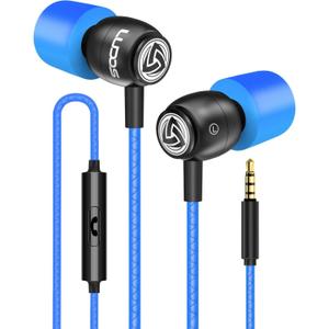 LUDOS Clamor Wired Earbuds in-Ear Headphones, Earphones with Microphone, Noise Isolating Ear Buds, Memory Foam for iPhone, Samsung, School Students, Kids, Women, Small Ears - Blue