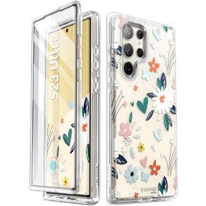 i-Blason for Samsung Galaxy S23 Ultra Case with Built-in Screen Protector, [Magnetic Charging] [Support Fingerprint ID], Full-Body Slim Phone Case for Samsung Galaxy S23 Ultra 6.8", Flower Paint