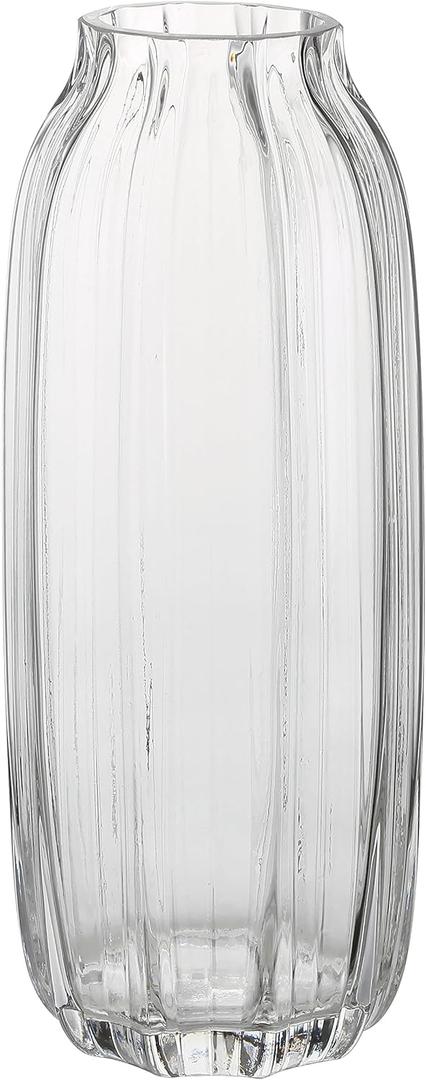 Large Clear Glass Vase for Flowers Bud Tall Glass Vases,H-12.6" Simple Striped Design for Home Floor Decor, Farmhouse Decor, Centerpiece Coffee Table Decorations